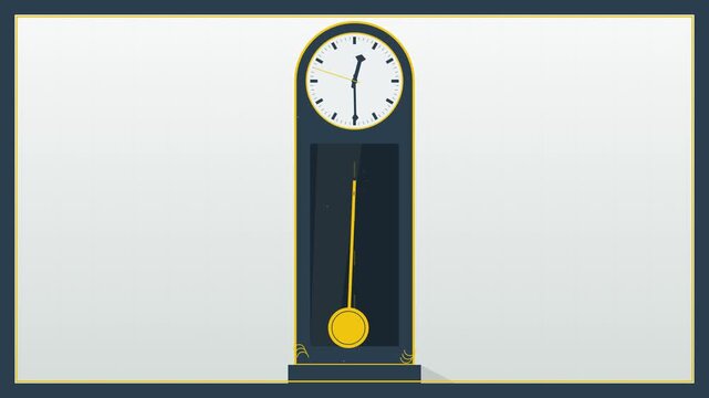 Flat design grandfather clock illustration with swinging pendulum