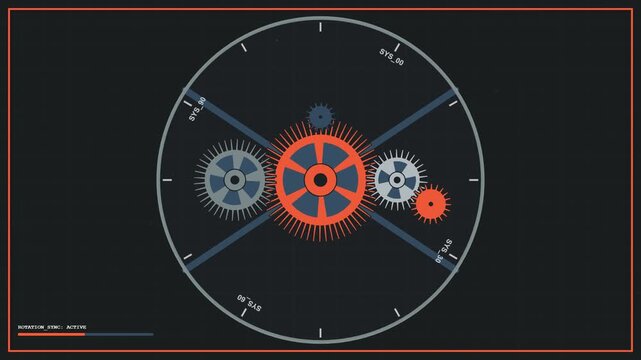 Futuristic HUD interface with mechanical gears and technical data