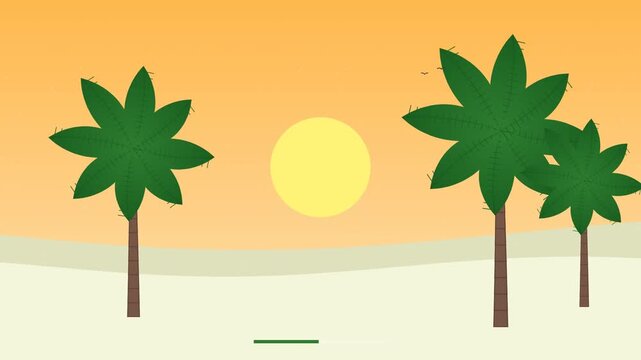 Minimalist Desert Sunset Illustration with Palm Trees