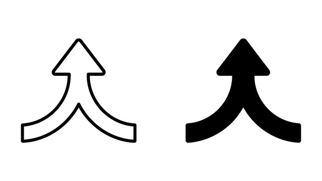 Merging Arrows Icon: Two distinct arrow icons, one outlined and one solid black, illustrate the concept of merging or combining elements, symbolizing growth and direction.