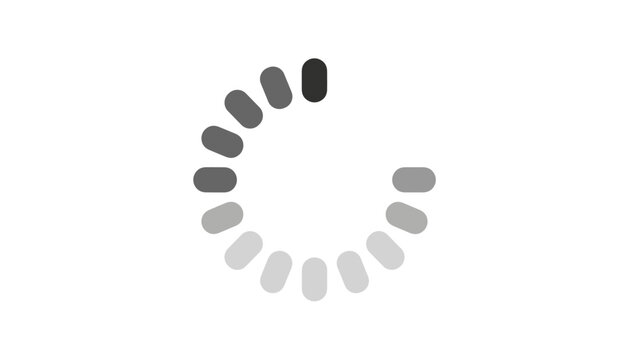 Digital loading icon displaying a series of grey segmented circular elements showing continuous progress.