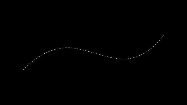 Animated dashed route line leading to map pin location on background.Navigation path with arrow and destination. travel up road animation.