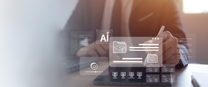 Ai online learning platform for digital education, student using tablet at home