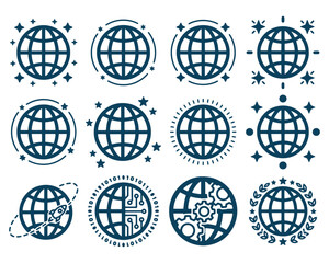 Obraz premium Global Earth Icons Set Line Art Vector Collection