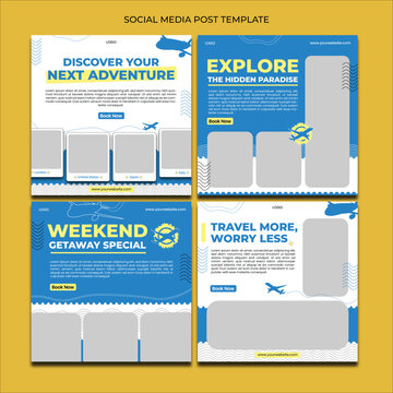 Travel Agency Social Media Post Template Bundle for Tourism Marketing