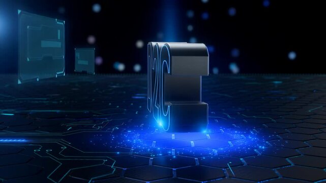 Futuristic glowing D2C technology concept with digital interface and hexagonal background for business innovation