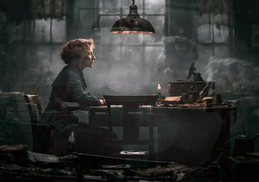 A haunting film photograph capturing a person lost in deep isolation and inner turmoil. Swirling fog and distorted light suggest a fragile state of mind, evoking feelings of fear, madness, and solitud