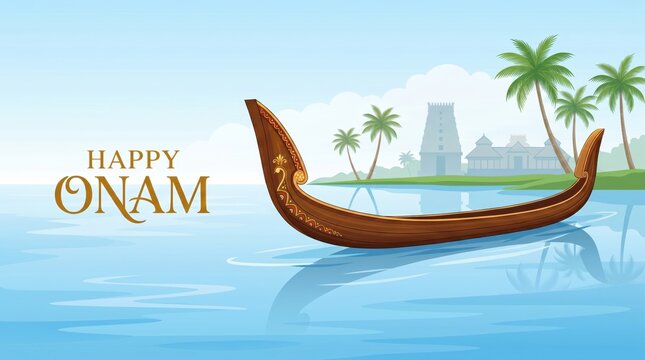 Illustration of snakeboat for Happy Onam festival.
