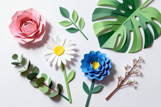 Colorful Paper Flower Arrangement on White