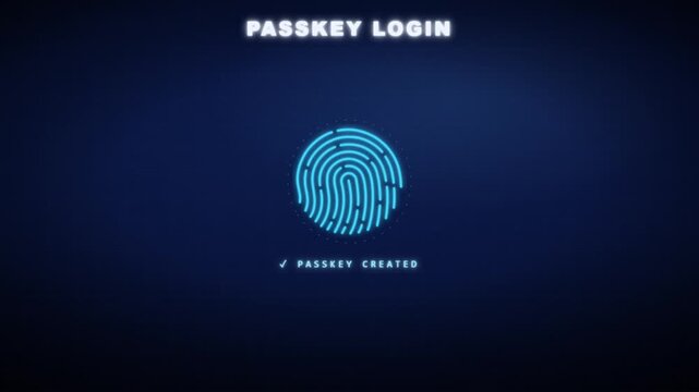Passkey login animation showing fingerprint biometric authentication replacing old passwords