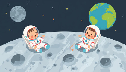 Naklejka premium illustration of babies astronaut relaxing on moon