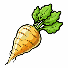 Fototapeta premium Fresh Turnip Vegetable Icon – Root Vegetable with Green Leaves Cartoon Vector Illustration on White Background