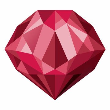 Faceted Ruby Gemstone Icon &ndash; Red Pink Crystal Diamond Shape Vector Illustration on White Background