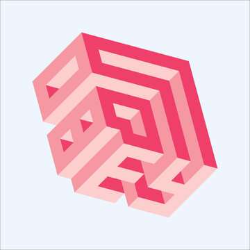 Isometric pink impossible geometric shape illusion