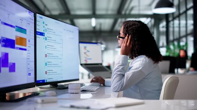 An Employee Woman Stressed At Computer Dealing