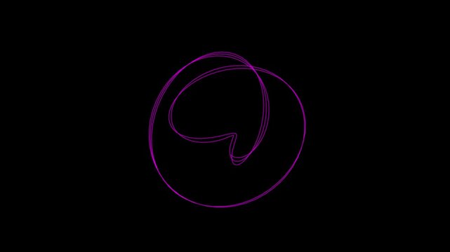 Glowing purple neon scribbles forming simple circular shapes set against a deep dark black space