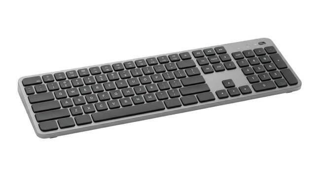 Modern slim grey wireless computer keyboard layout.transparent background