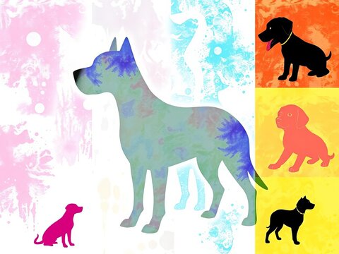 Colorful Dog Silhouettes Abstract Illustration Set