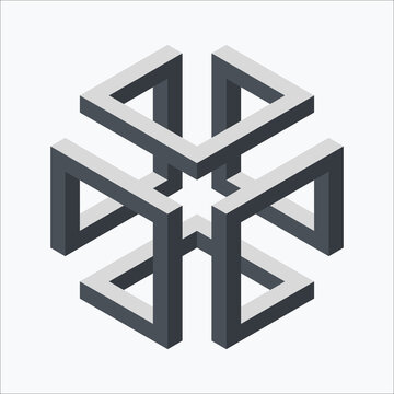 Isometric impossible shape with interlocking grey frames