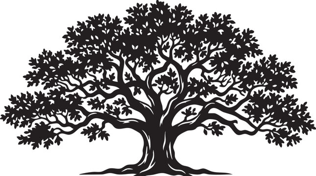 Tree silhouette, black tree icon, vector tree, deciduous tree, landscape element