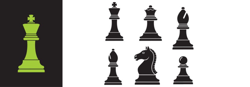 Chess Piece Icons Vector Set Strategy Board Game Collection