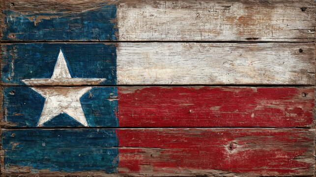 Texas flag made of wood with faded colors representing state pride in rustic style
