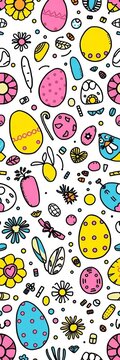 Cute Easter Pattern with Eggs Flowers and Spring Elements