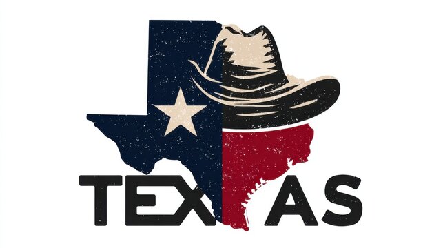 State of Texas outline with cowboy hat, star symbol, and state colors displayed prominently in design for Texas culture