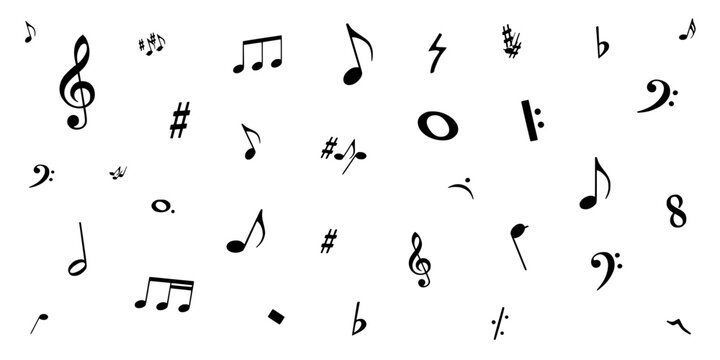 Dense Abstract Pattern Scattered Musical Notes and Symb Oim Lzum Ixvb Vector Illustration Design Concept