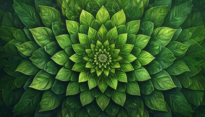 Fototapeta premium Vibrant Green Leaf Rosette Pattern Arranged in Symmetrical Botanical Background