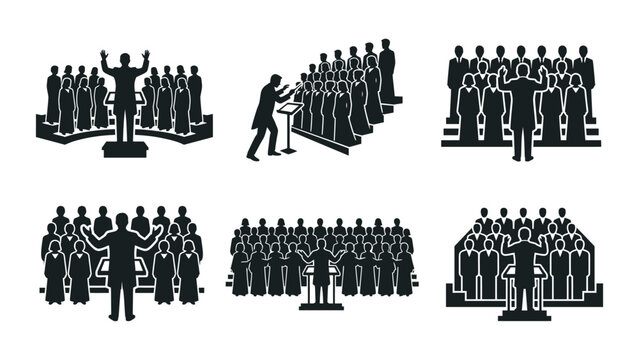 Choir Performance Icons: Conductor Leading Singers
