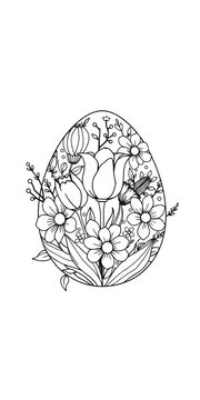 Floral Easter Egg Coloring Page Outline