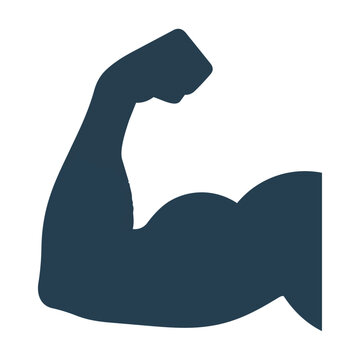 A powerful flexing calf muscle icon in a bold, simplified flat style, dark blue hue, isolated on white. Fitness and strength concept
