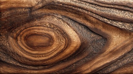 Fototapeta premium Walnut wood texture, rich dark brown color, swirling grain pattern, luxury furniture veneer background, smooth satin finish 