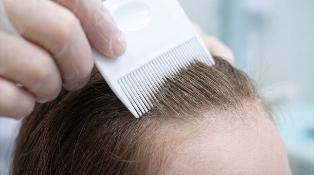 Closeup comb treatment for head lice
