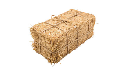 Traditional single rectangular dry straw hay bale brick isolated on a transparent background © novasel-png