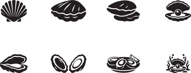 Oyster icon set, editable solid vector EPS collection for seafood, shellfish, marine life and food. © MdJoynal