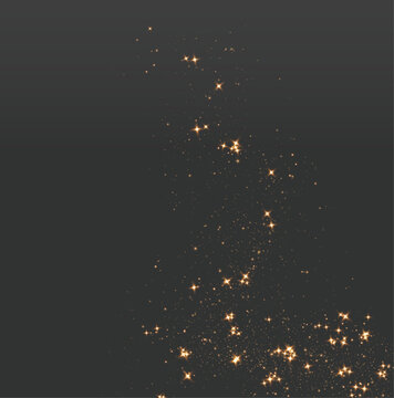Transparent PNG gold sparkle dust particles with glowing shining light effect and sparkling overlay isolated on dark background magical vector illustration for festive design layout dusty shine fairy