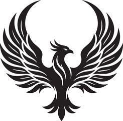 Fototapeta premium Black stylized phoenix bird illustration with wings spread