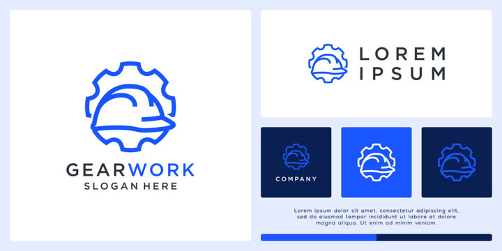 Gear work logo design with hardhat