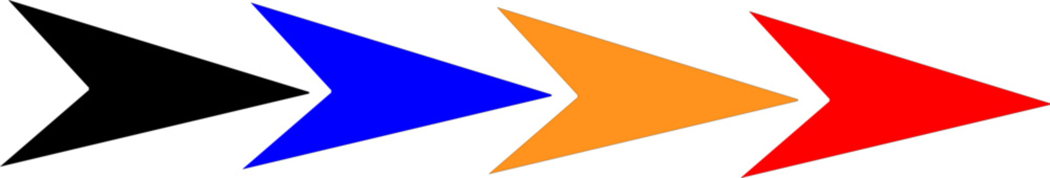 Colorful flat vector chevron arrows in black blue orange red for process direction design