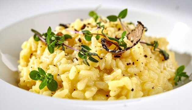 Creamy pasta dish with herbs and cheese garnish.