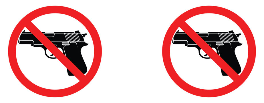 No Gun Icon with Firearm Ban, Red Prohibition Circle, Security Warning, and Clean Editable Vector Illustration.
