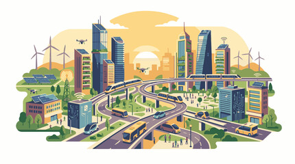 Obraz premium Modern sustainable city with advanced transportation and renewable energy