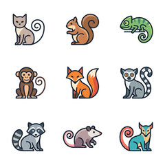 Fototapeta premium Colorful illustrations of various animal icons.