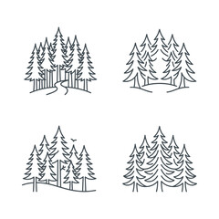 Obraz premium Minimalist Evergreen Forest Landscape Vector Icons Set