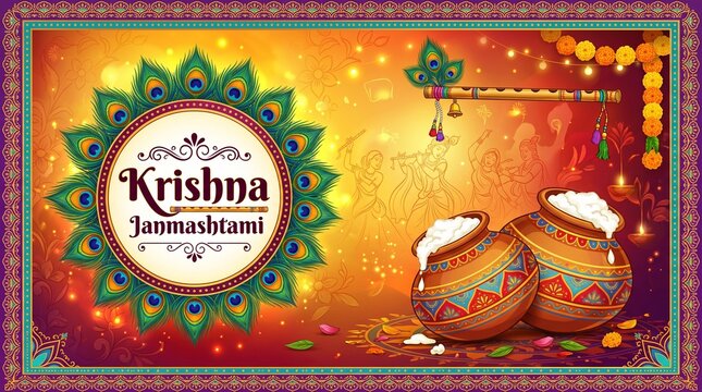Realistic happy janmashtami celebration vector illustration
