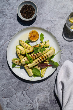 Grilled vegetables appetizer on round plate