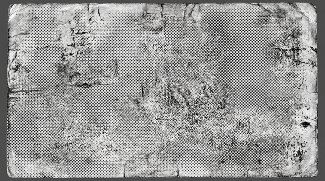 A close-up view of a weathered concrete surface shows cracks and grime accumulation.