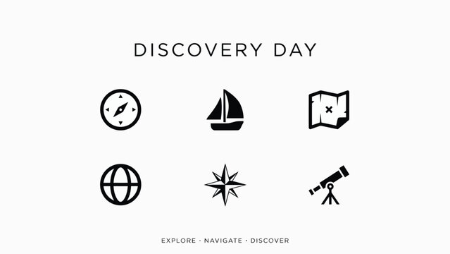 Minimalist discovery day infographic with exploration icons with motivational tagline Explore Navigate Discover subtly placed below representing exploration compass